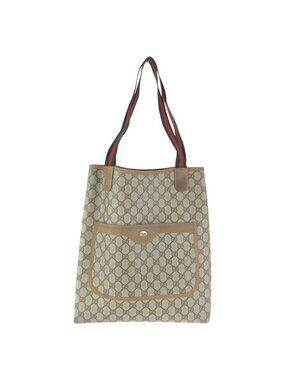 Gucci Vintage Sherry Line Beige Gray GG Supreme Canvas Tote Shoulder Bag